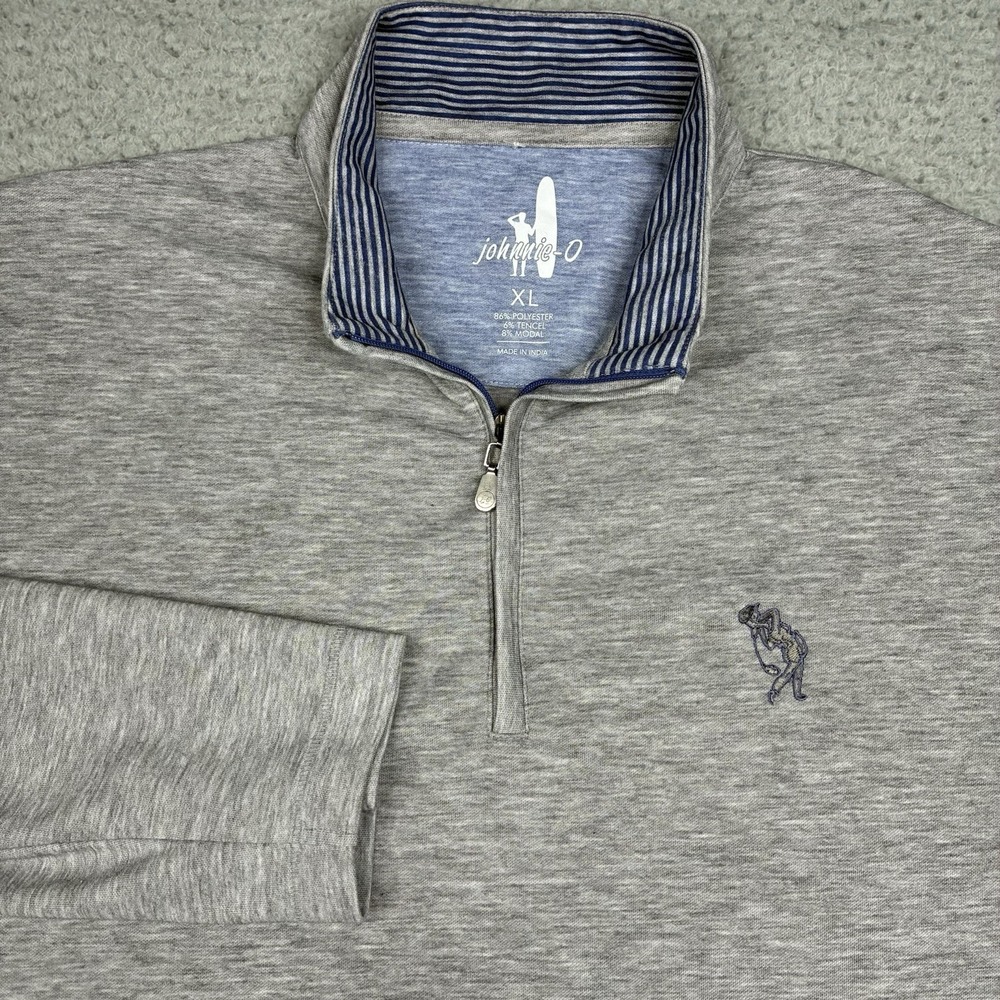 Johnnie-O Randall Quarter Zip Pullover Men's XL Gray Performance Golf Sweater